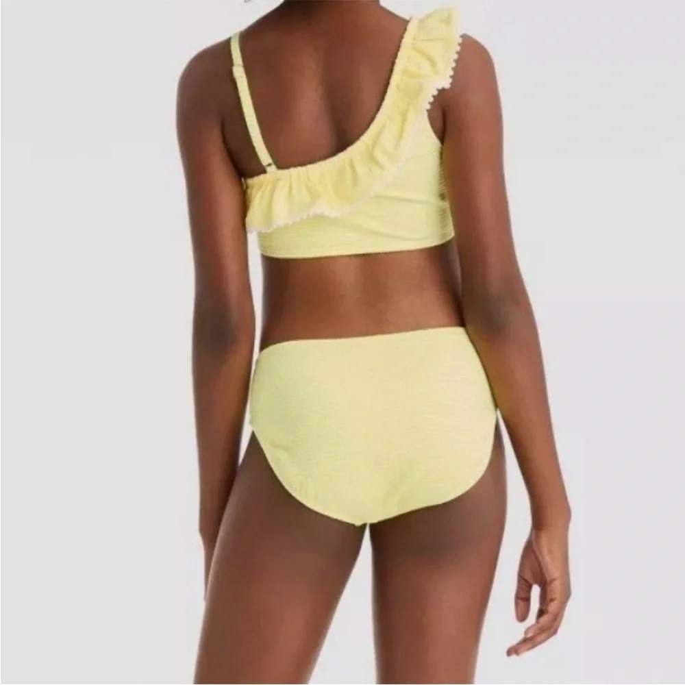 Cat & Jack Sassy In Seersucker Asymmetrical Ruffle Top Bikini. Size 14